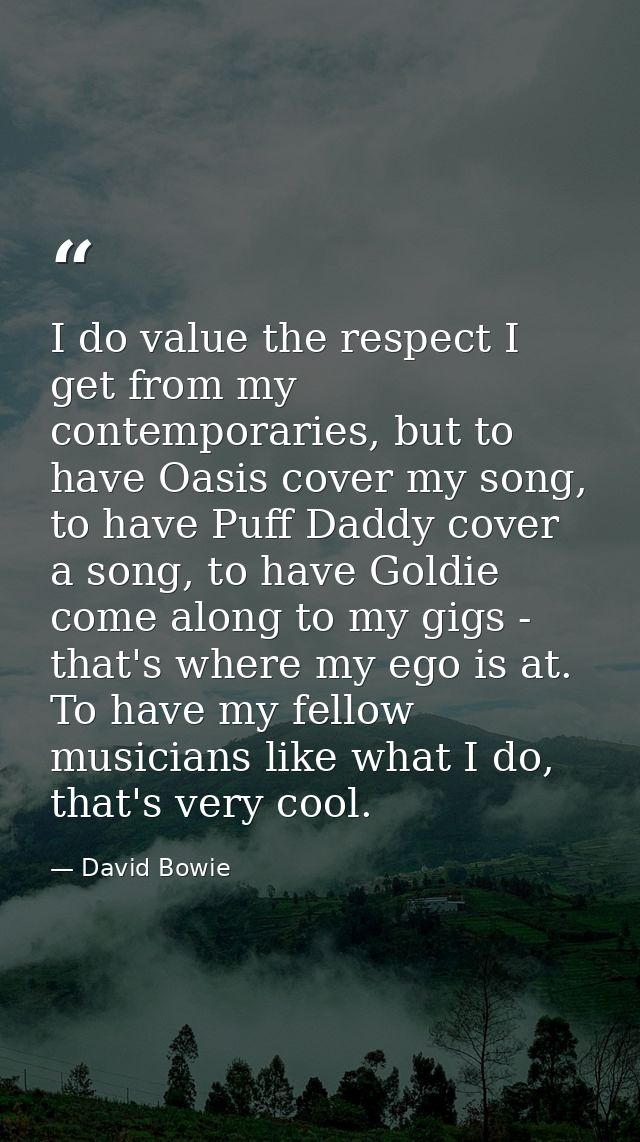 I do value the respect I get from my contemporaries, but to have Oasis cover my song, to have Puff Daddy cover a song, t — David Bowie