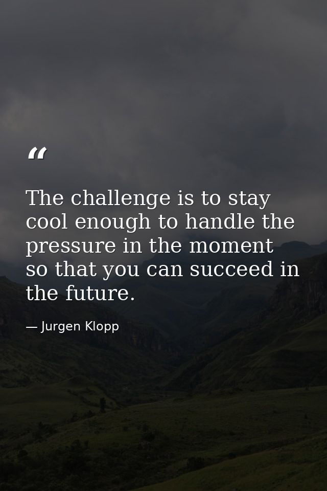 The challenge is to stay cool enough to handle the pressure in the moment so that you can succeed in the future. — Jurgen Klopp
