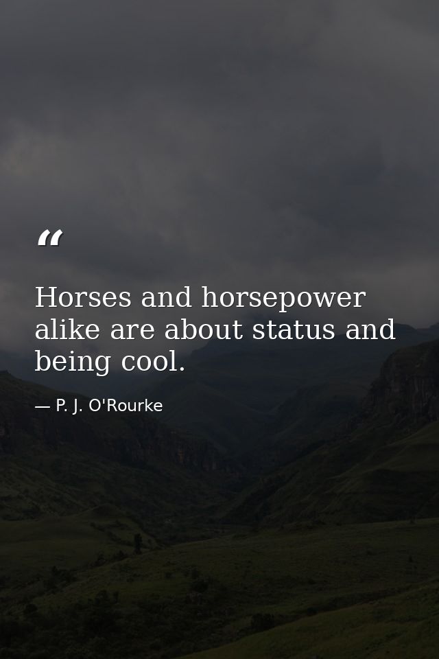Horses and horsepower alike are about status and being cool. — P. J. O'Rourke