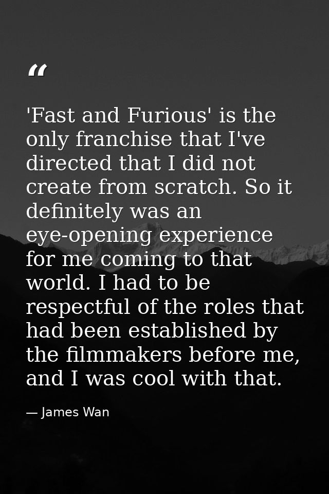 'Fast and Furious' is the only franchise that I've directed that I did not create from scratch. So it definitely was an  — James Wan