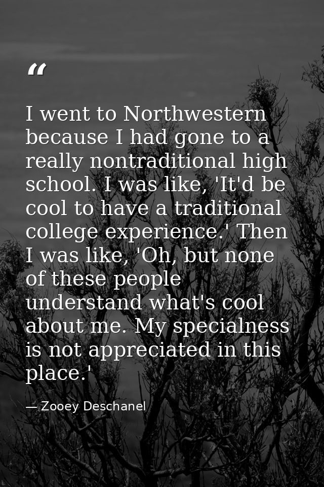 I went to Northwestern because I had gone to a really nontraditional high school. I was like, 'It'd be cool to have a tr — Zooey Deschanel