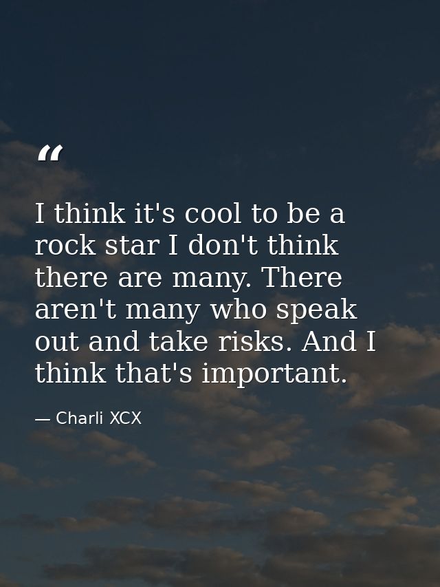 I think it's cool to be a rock star I don't think there are many. There aren't many who speak out and take risks. And I  — Charli XCX