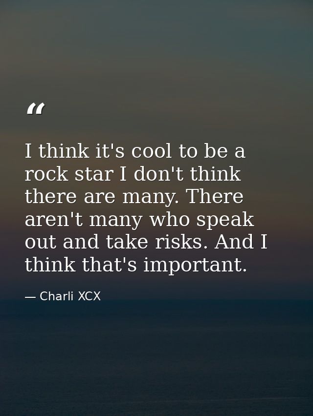 I think it's cool to be a rock star I don't think there are many. There aren't many who speak out and take risks. And I  — Charli XCX