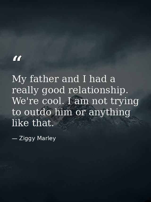 My father and I had a really good relationship. We're cool. I am not trying to outdo him or anything like that. — Ziggy Marley
