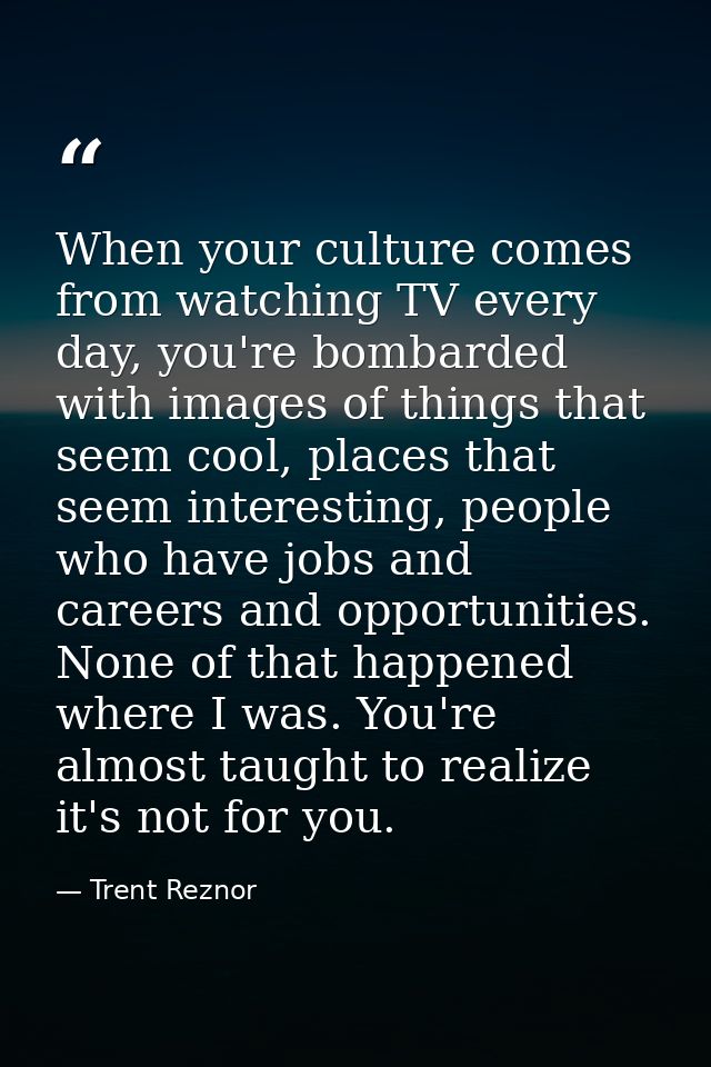 When your culture comes from watching TV every day, you're bombarded with images of things that seem cool, places that s — Trent Reznor