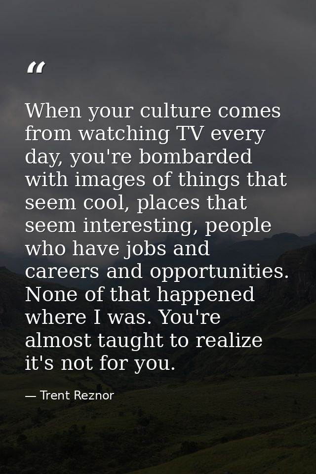 When your culture comes from watching TV every day, you're bombarded with images of things that seem cool, places that s — Trent Reznor