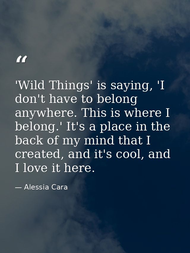 'Wild Things' is saying, 'I don't have to belong anywhere. This is where I belong.' It's a place in the back of my mind  — Alessia Cara