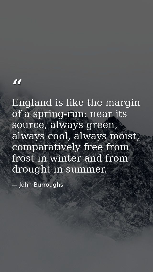 England is like the margin of a spring-run: near its source, always green, always cool, always moist, comparatively free — John Burroughs