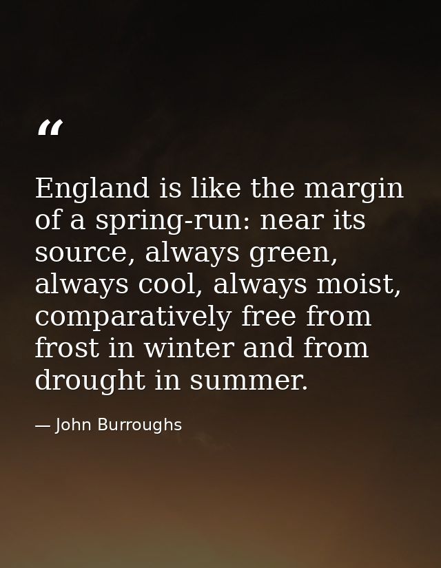 England is like the margin of a spring-run: near its source, always green, always cool, always moist, comparatively free — John Burroughs