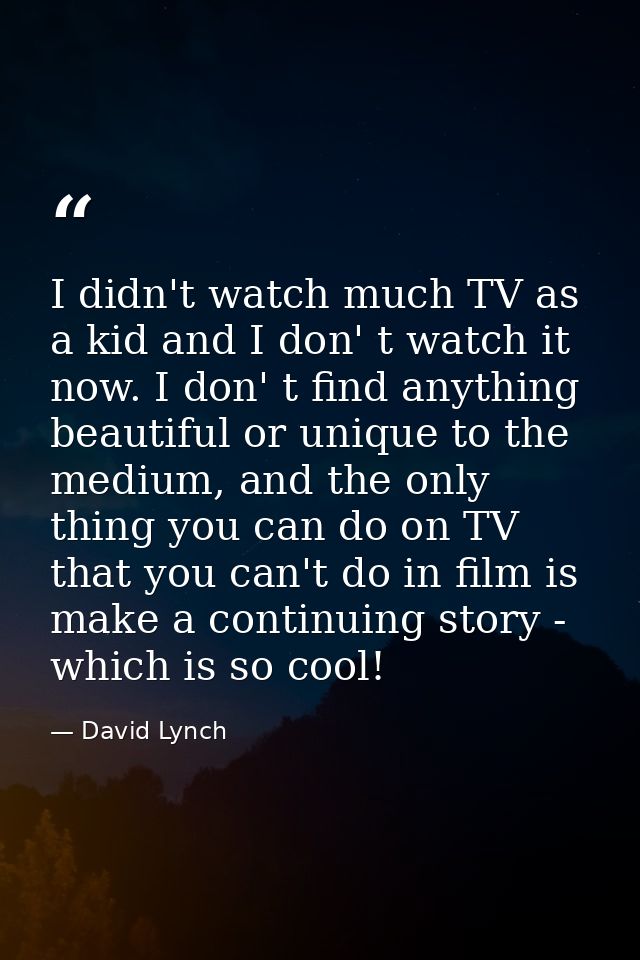 I didn't watch much TV as a kid and I don' t watch it now. I don' t find anything beautiful or unique to the medium, and — David Lynch