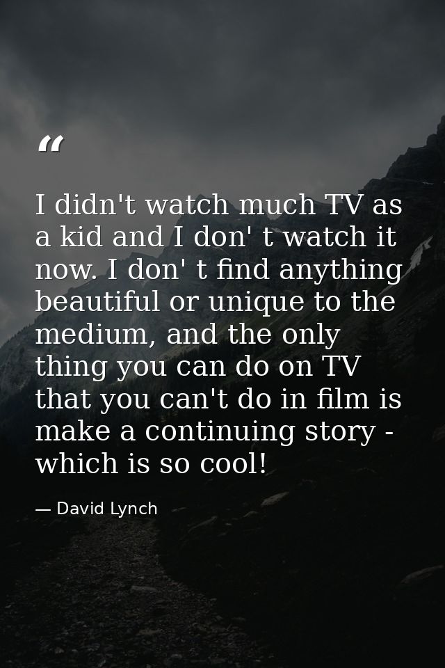 I didn't watch much TV as a kid and I don' t watch it now. I don' t find anything beautiful or unique to the medium, and — David Lynch
