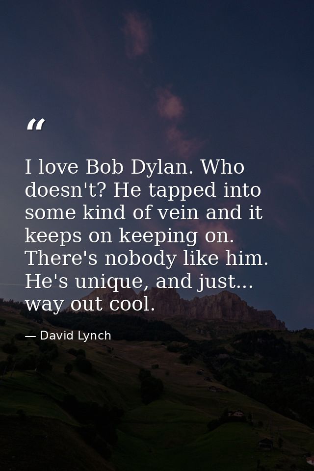 I love Bob Dylan. Who doesn't? He tapped into some kind of vein and it keeps on keeping on. There's nobody like him. He' — David Lynch