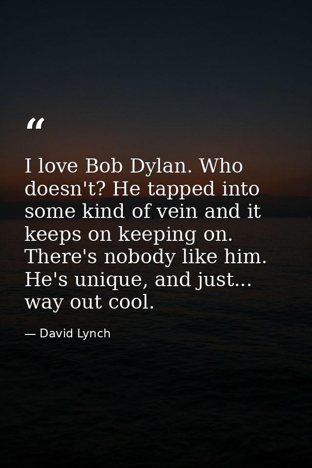 I love Bob Dylan. Who doesn't? He tapped into some kind of vein and it keeps on keeping on. There's nobody like him. He' — David Lynch