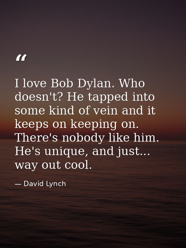 I love Bob Dylan. Who doesn't? He tapped into some kind of vein and it keeps on keeping on. There's nobody like him. He' — David Lynch