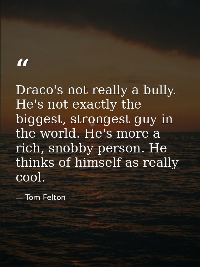 Draco's not really a bully. He's not exactly the biggest, strongest guy in the world. He's more a rich, snobby person. H — Tom Felton