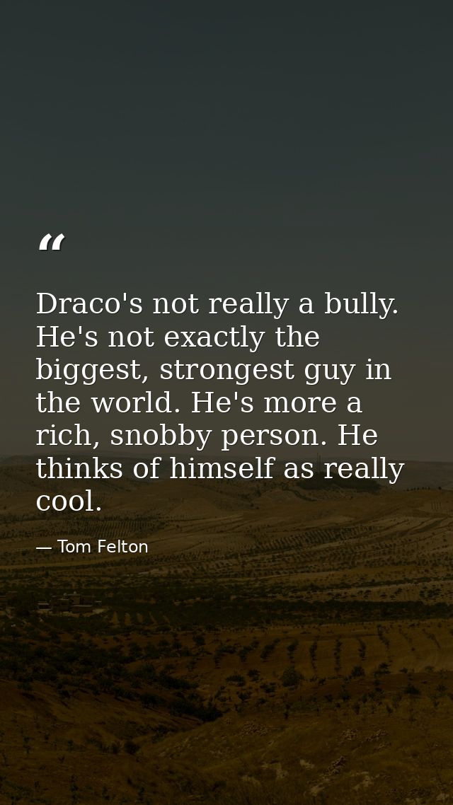 Draco's not really a bully. He's not exactly the biggest, strongest guy in the world. He's more a rich, snobby person. H — Tom Felton