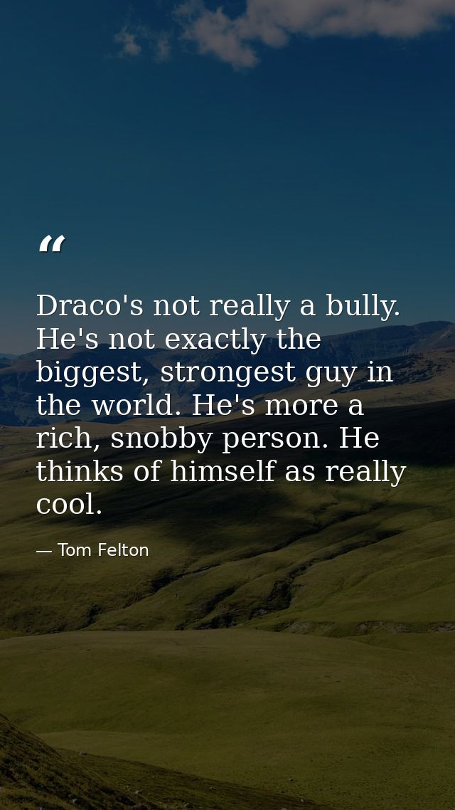 Draco's not really a bully. He's not exactly the biggest, strongest guy in the world. He's more a rich, snobby person. H — Tom Felton