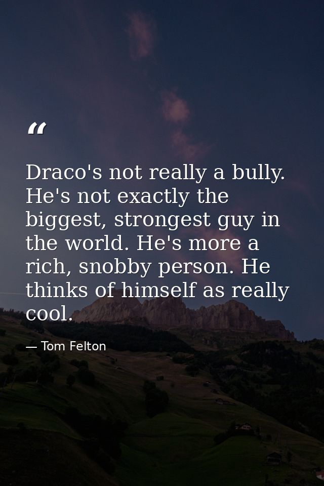 Draco's not really a bully. He's not exactly the biggest, strongest guy in the world. He's more a rich, snobby person. H — Tom Felton