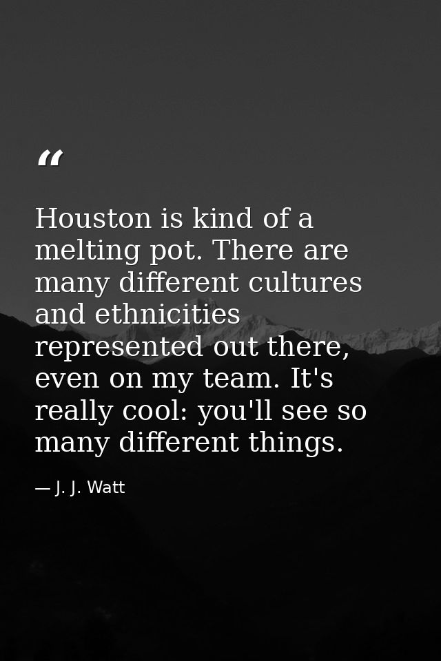 Houston is kind of a melting pot. There are many different cultures and ethnicities represented out there, even on my te — J. J. Watt