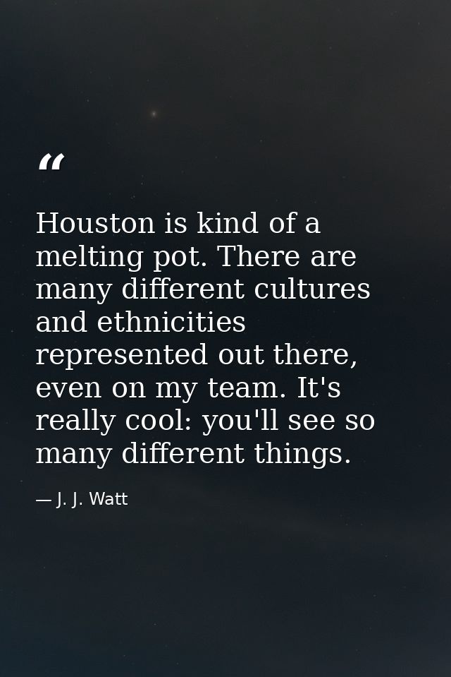 Houston is kind of a melting pot. There are many different cultures and ethnicities represented out there, even on my te — J. J. Watt