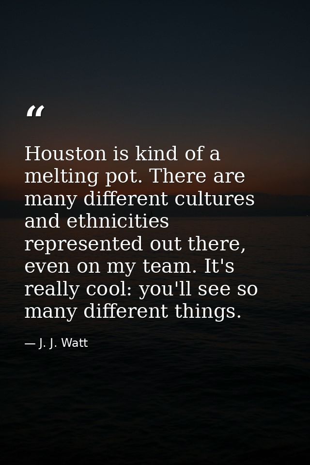 Houston is kind of a melting pot. There are many different cultures and ethnicities represented out there, even on my te — J. J. Watt