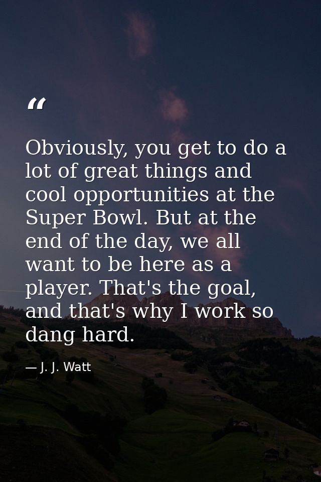 Obviously, you get to do a lot of great things and cool opportunities at the Super Bowl. But at the end of the day, we a — J. J. Watt