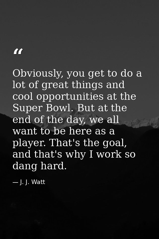 Obviously, you get to do a lot of great things and cool opportunities at the Super Bowl. But at the end of the day, we a — J. J. Watt