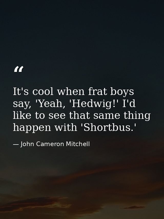 It's cool when frat boys say, 'Yeah, 'Hedwig!' I'd like to see that same thing happen with 'Shortbus.' — John Cameron Mitchell