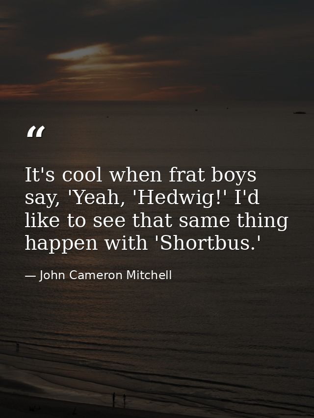 It's cool when frat boys say, 'Yeah, 'Hedwig!' I'd like to see that same thing happen with 'Shortbus.' — John Cameron Mitchell