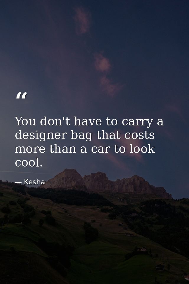 You don't have to carry a designer bag that costs more than a car to look cool. — Kesha