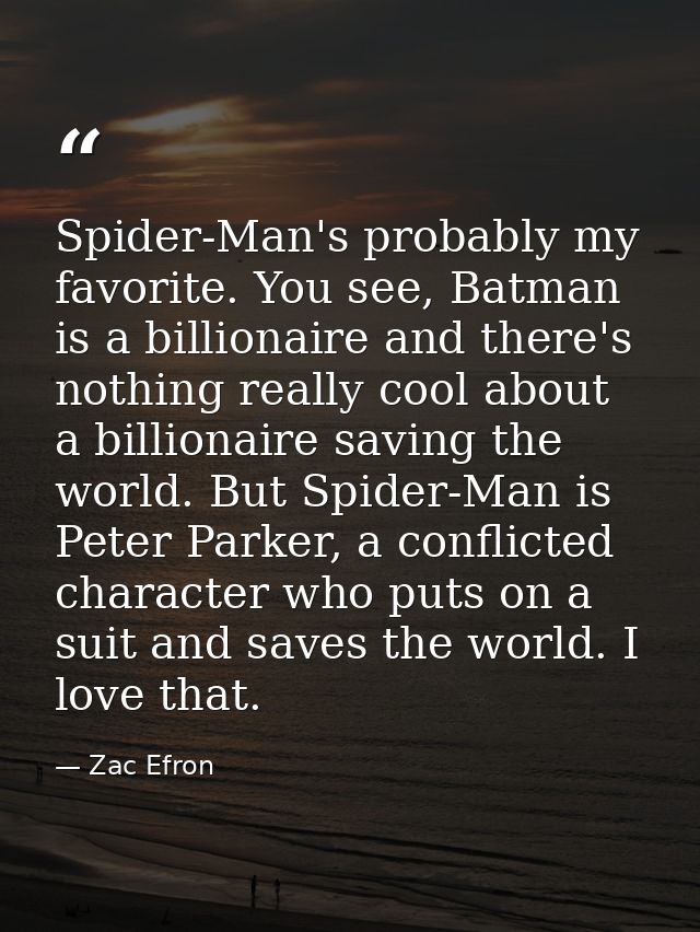 Spider-Man's probably my favorite. You see, Batman is a billionaire and there's nothing really cool about a billionaire  — Zac Efron
