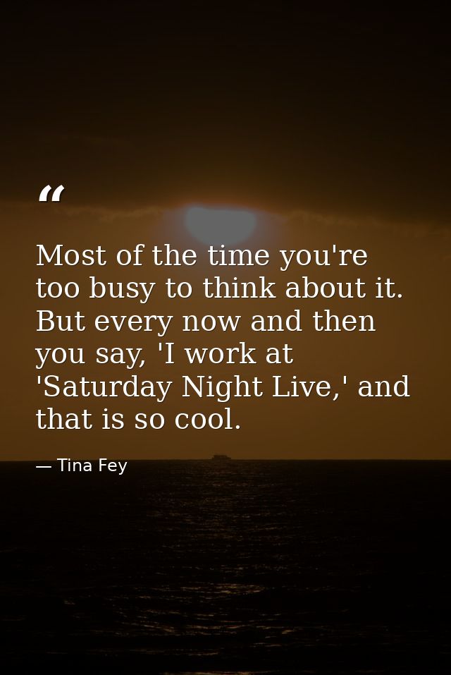 Most of the time you're too busy to think about it. But every now and then you say, 'I work at 'Saturday Night Live,' an — Tina Fey