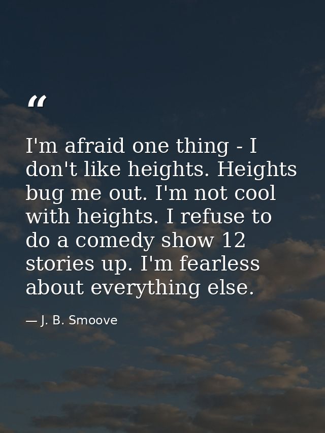 I'm afraid one thing - I don't like heights. Heights bug me out. I'm not cool with heights. I refuse to do a comedy show — J. B. Smoove