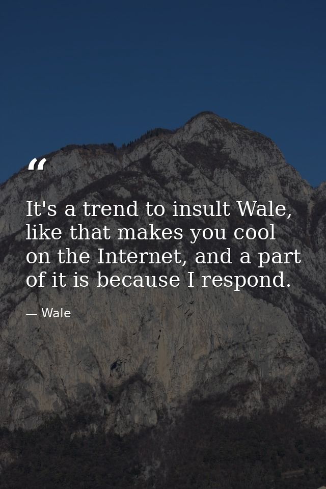 It's a trend to insult Wale, like that makes you cool on the Internet, and a part of it is because I respond. — Wale