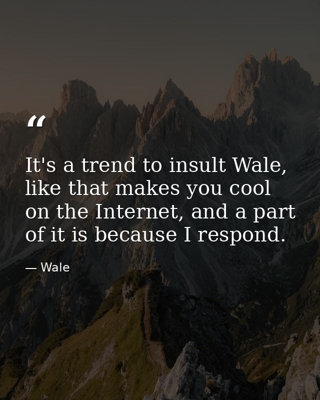 It's a trend to insult Wale, like that makes you cool on the Internet, and a part of it is because I respond. — Wale