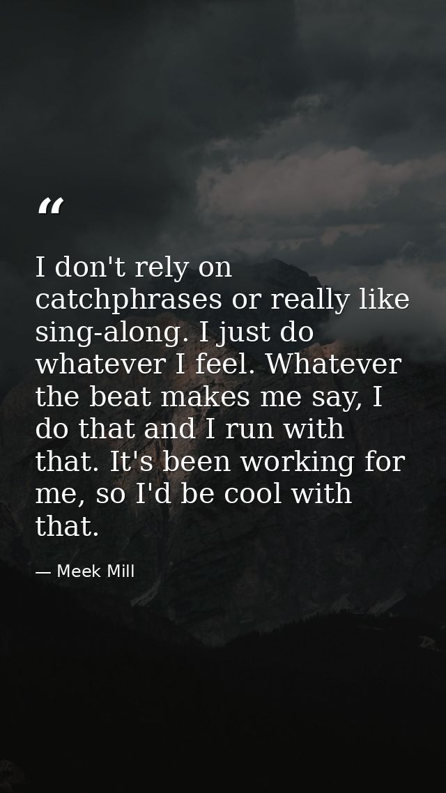 I don't rely on catchphrases or really like sing-along. I just do whatever I feel. Whatever the beat makes me say, I do  — Meek Mill