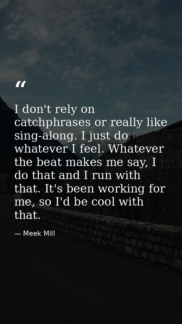 I don't rely on catchphrases or really like sing-along. I just do whatever I feel. Whatever the beat makes me say, I do  — Meek Mill