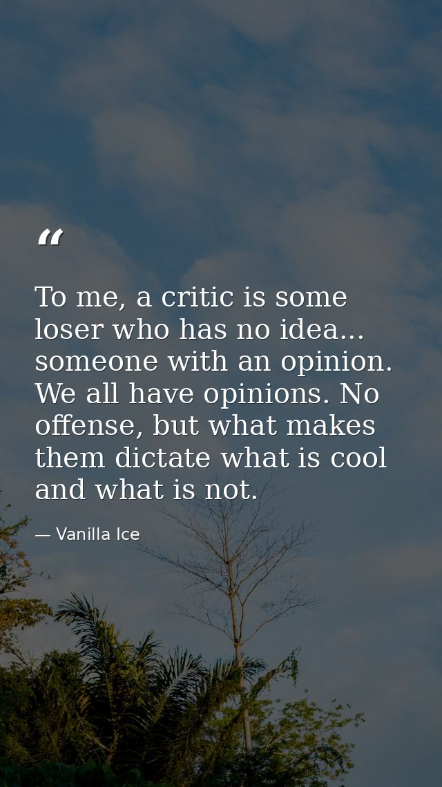 To me, a critic is some loser who has no idea... someone with an opinion. We all have opinions. No offense, but what mak — Vanilla Ice