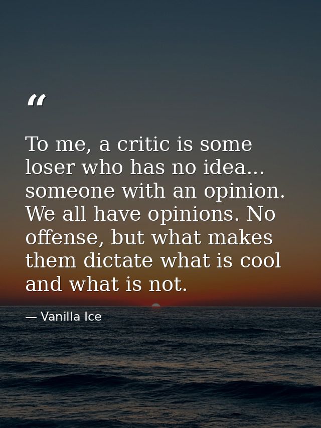 To me, a critic is some loser who has no idea... someone with an opinion. We all have opinions. No offense, but what mak — Vanilla Ice