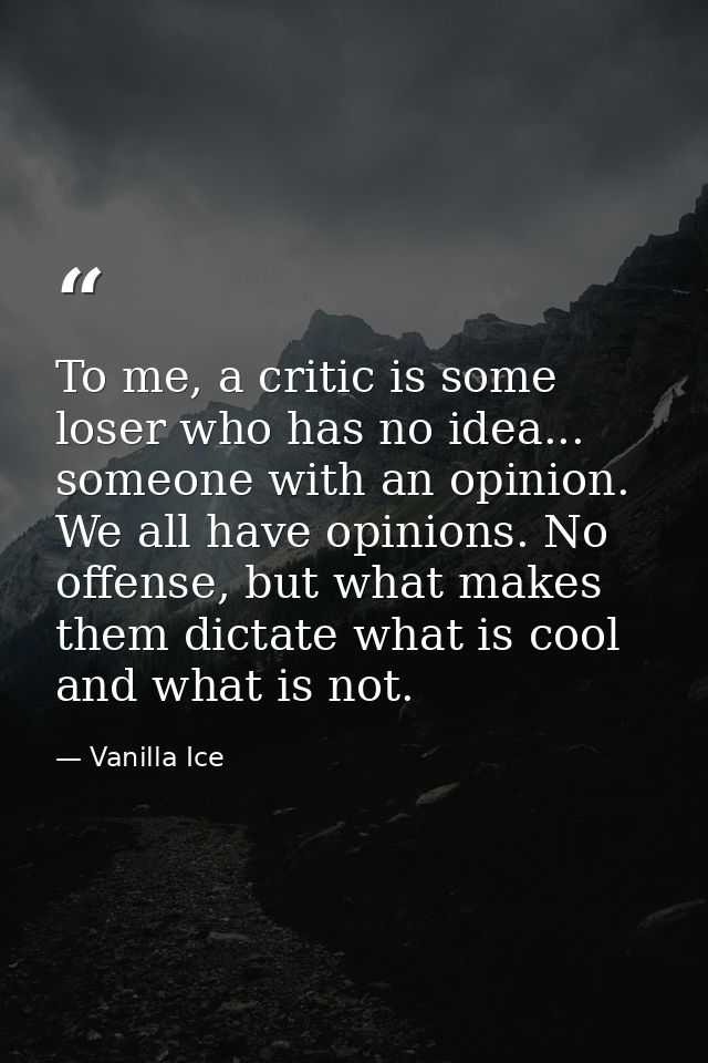To me, a critic is some loser who has no idea... someone with an opinion. We all have opinions. No offense, but what mak — Vanilla Ice