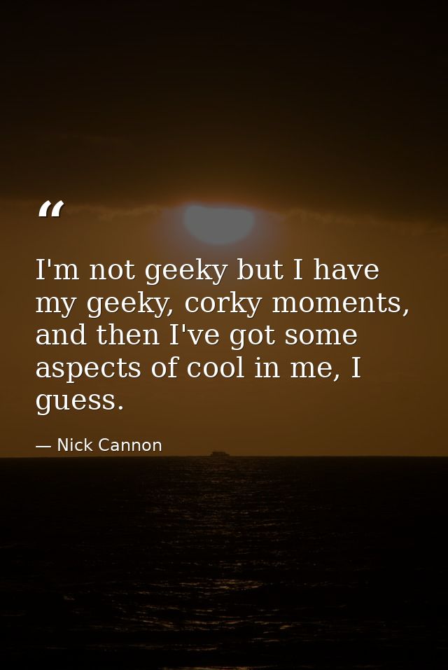 I'm not geeky but I have my geeky, corky moments, and then I've got some aspects of cool in me, I guess. — Nick Cannon