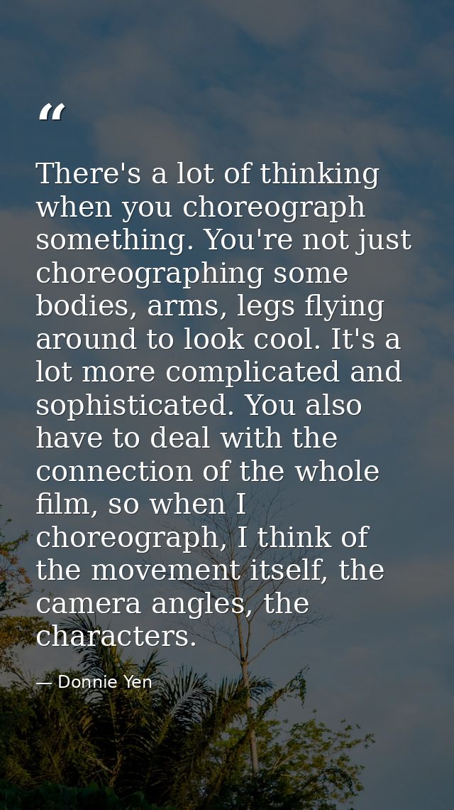 There's a lot of thinking when you choreograph something. You're not just choreographing some bodies, arms, legs flying  — Donnie Yen