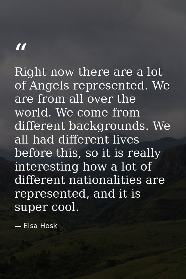 Right now there are a lot of Angels represented. We are from all over the world. We come from different backgrounds. We  — Elsa Hosk