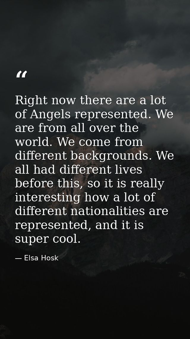 Right now there are a lot of Angels represented. We are from all over the world. We come from different backgrounds. We  — Elsa Hosk