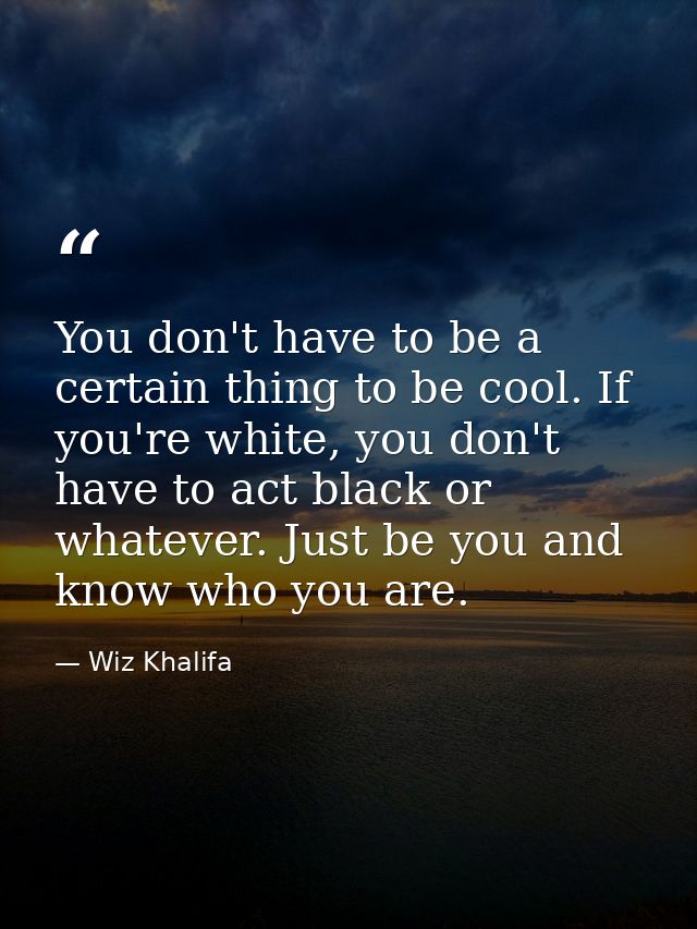 You don't have to be a certain thing to be cool. If you're white, you don't have to act black or whatever. Just be you a — Wiz Khalifa