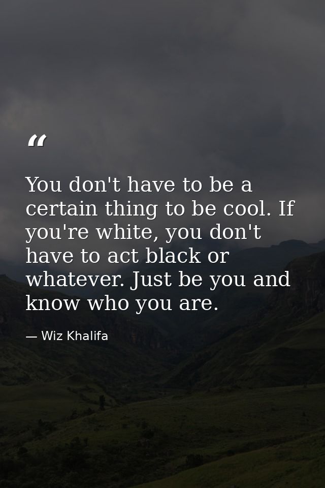 You don't have to be a certain thing to be cool. If you're white, you don't have to act black or whatever. Just be you a — Wiz Khalifa