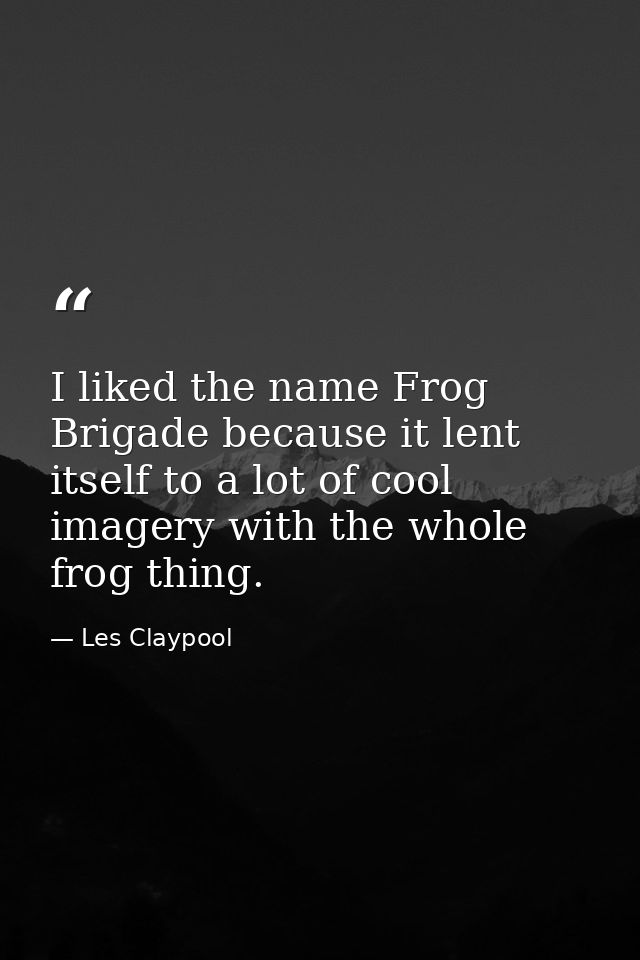 I liked the name Frog Brigade because it lent itself to a lot of cool imagery with the whole frog thing. — Les Claypool