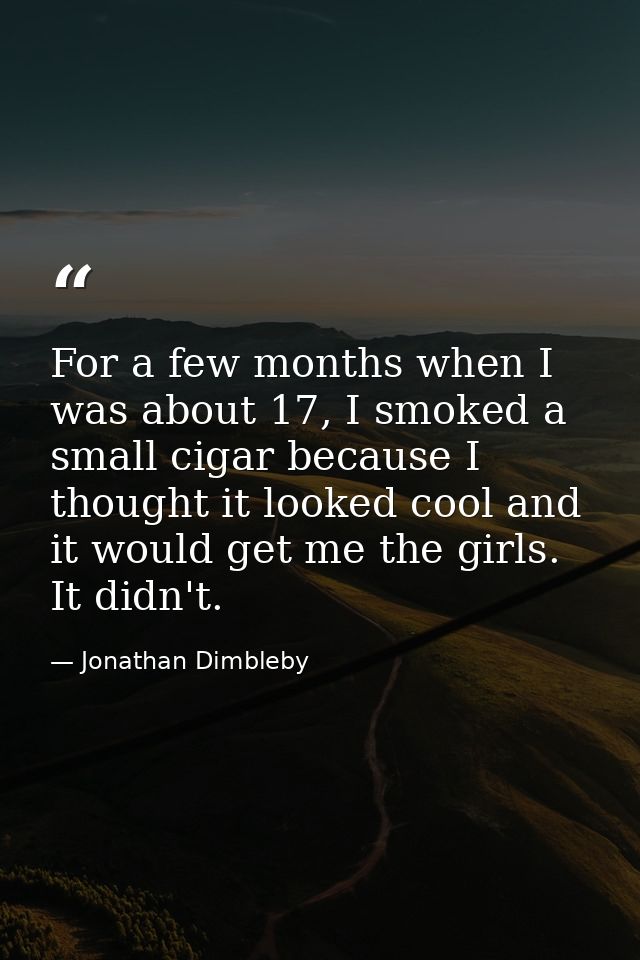 For a few months when I was about 17, I smoked a small cigar because I thought it looked cool and it would get me the gi — Jonathan Dimbleby
