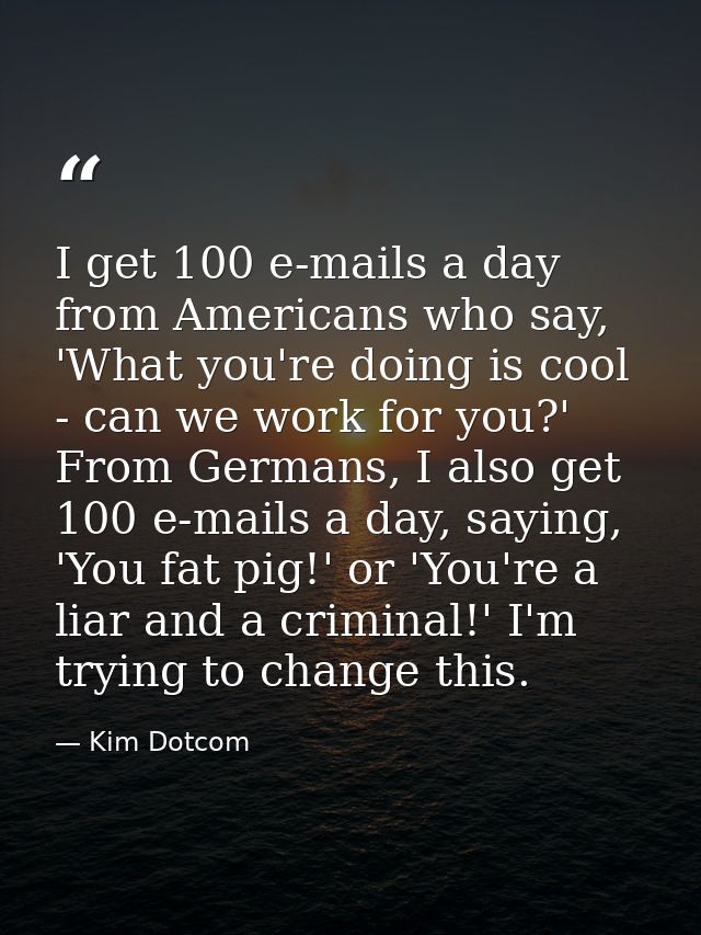 I get 100 e-mails a day from Americans who say, 'What you're doing is cool - can we work for you?' From Germans, I also  — Kim Dotcom