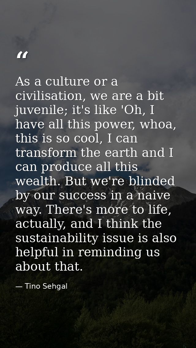 As a culture or a civilisation, we are a bit juvenile; it's like 'Oh, I have all this power, whoa, this is so cool, I ca — Tino Sehgal
